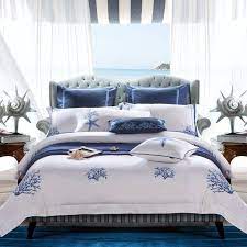 blue embroidered nautical bedding set