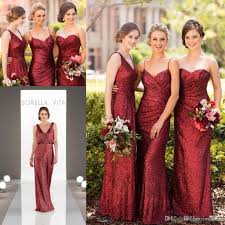 Sparkly Burgundy Sequins Sorella Vita Long Bridesmaid Dresses 2018 More Style Full Length Country Garden Wedding Party Guest Junior Dress Lace