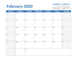 Free February March 2020 Printable Calendar Templates