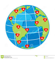Vector Red Hearts With Cross On Map Globe For Health Day
