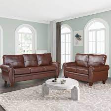 Wood Top Dark Brown Classic Pu Sofa Set