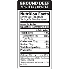ground beef 90 lean 10 fat label
