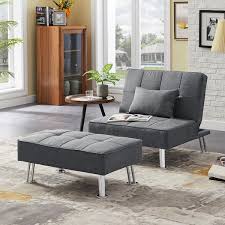Forclover 34 In Width Gray Fabric Convertible Single Sofa Bed With Ottoman