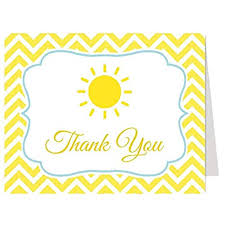 Thank You Cards Sunshine Baby Shower Sprinkle Ray Of Sun Yellow Chevron Stripes Little Sun Shine Boys You Are My 50 Folding Notes With White