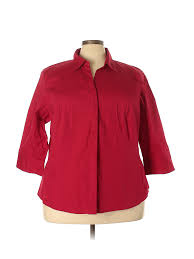 Details About Riders By Lee Women Red 3 4 Sleeve Button Down Shirt 3x Plus