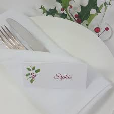 Personalised Holly Christmas Table Place Cards Traditional