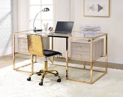 Smaller desks can be found in the home office desk section. Home Office Executive Desk Clear Glass Gold Huyana 92945 Acme Contemporary Huyana 92945