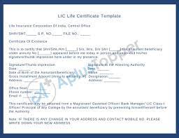 Lic Life Certificate Existence Certificate How To Get Format  gambar png