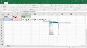 ratio of two numbers in excel