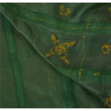 Fabric Beaded Silk Hand Sari Tcw Saree 100 Pure Green