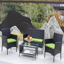 Afoxsos 4 Piece Black Outdoor Rattan