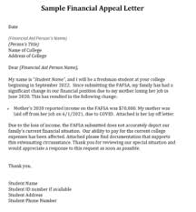 financial aid appeal letter