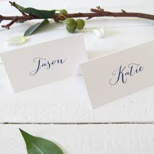 Personalised Modern Script Navy And White Wedding Place Cards Or