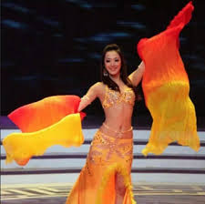 belly dance silk fan veil long bamboo