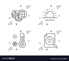 Weather Thermometer Sunset And World Money Icons