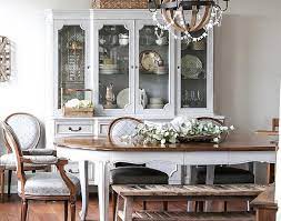 organize decorate a dining room hutch