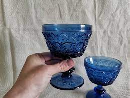 Set Of 2 Vintage Indigo Cut Glass Ice