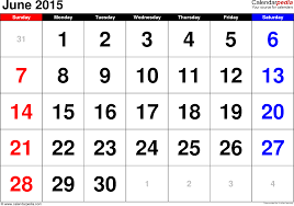June 2015 Calendars For Word Excel Pdf