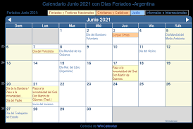 Así, quedaría configurado un fin de semana largo entre el sábado 19 y lunes el 21. Calendario Junio 2021 Para Imprimir Argentina