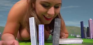 Giantess chubby girl tramples on the city and masturbates over it 