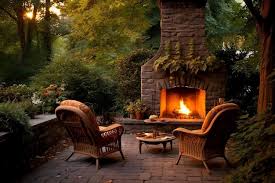 Backyard Fireplace Chairs Terrace