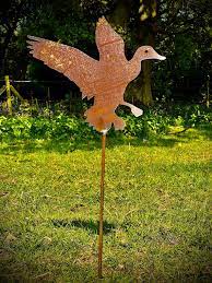 Flying Duck Bird Garden Stake Yard Art