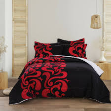 King Queen Bed Fl Black Red