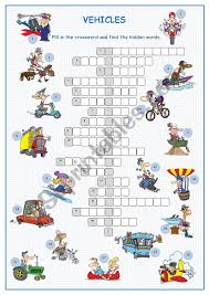 vehicles crossword puzzle esl