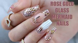 Rose Gold Glass Mermaid Nails