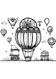 steunk hot air balloon coloring page
