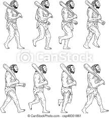Neanderthal man caveman holding club walking collection set. Collection set  of illustrations of a neanderthal man or caveman | CanStock