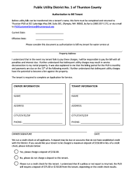 Please complete this application and return it to the utility billing department. Fillable Online Authorization To Bill Tenant Form Thurston Pud Fax Email Print Pdffiller