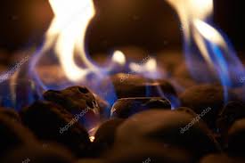 Flaming Coals On Gas Fire Stock Photo