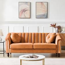 modern orange velvet sofa