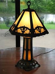 antique leaded slag glass table lamp
