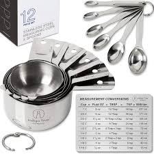 Stainless Steel Measuring Cups And Spoons Stackable 12 Pcs Set With Original Magnetic Measurement Conversion Chart