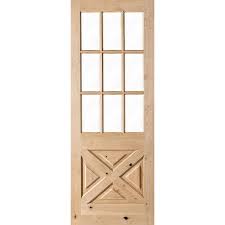 Krosswood Doors 42 In X 96 In Rustic Knotty Alder 9 Lite Clear Glass With X Panel Unfinished Wood Front Door Slab