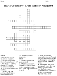 year 8 geography cross word on