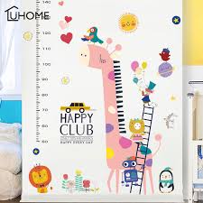Us 10 25 50 Off Cartoon Animals Lovely Giraffe Lion Height Measure Wall Sticker For Kids Rooms Growth Chart Nursery Room Decor Wall Art Decal In