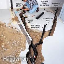 So, do i want the rough drain height a little lower so i'll have clearance in the bath sink cabinet, below the sink? How To Plumb A Basement Bathroom Diy Family Handyman