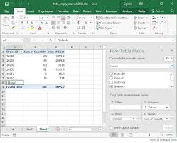 ms excel 2016 hide blanks in a pivot table