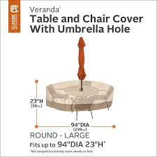 Classic Accessories Veranda Large Round Patio Table Set Cover With Umbrella Hole