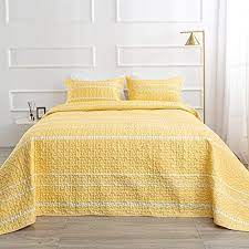 Queen Size Quilt Set Yellow Bedspread
