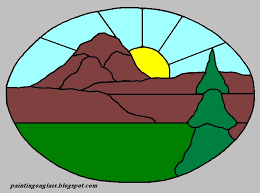 Stained Glass Pine Tree And Mountains