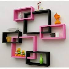 Pink Black Wooden Wall Shelves