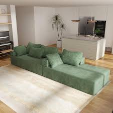 J E Home 121 95 In W Armless 3 Piece Teddy Velvet Modular 6 Seater Free Combination Sectional Sofa In Black Green