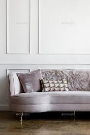 light pink velvet sofa stock photo by