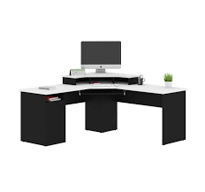  l shaped gaming desk this black corner desk is designed with simple but elegant appearance for a contemporary look in your space.it is a perfect. Bestar Hampton Corner Desk In Black White Officesupply Com