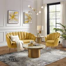 Yellow Loveseat Upholstered Velvet