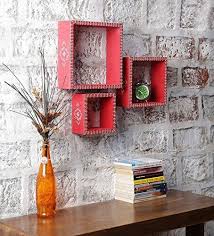 Red Wall Shelves 3 Shelves For